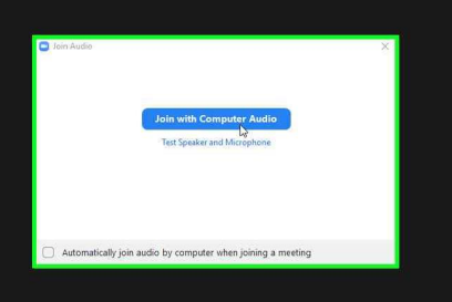 نافذة Join Audio في زووم: زر Join with Computer Audio للانضمام إلى الصوت